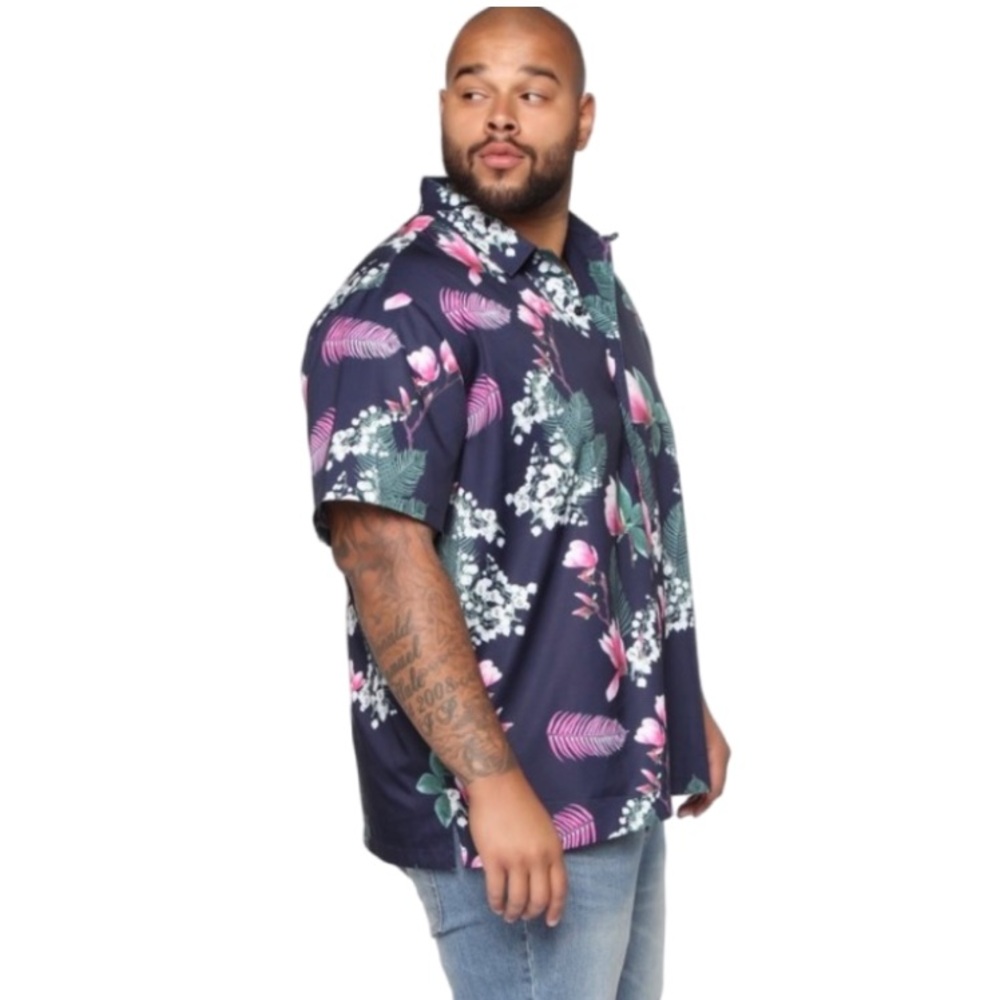 NWT! Fashion Nova Sway All night short sleeve woven button down pink/blue XXL - Picture 1 of 10